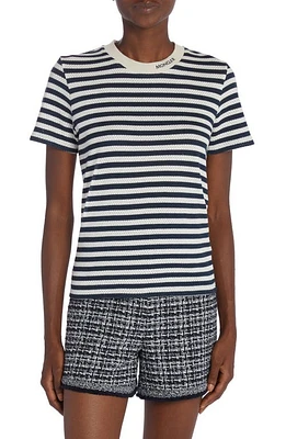 Moncler Stripe Pointelle Cotton T-Shirt White at Nordstrom,