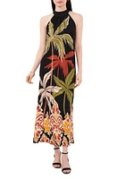 Vince Camuto Tropical Print Halter Dress Rich Black at Nordstrom,