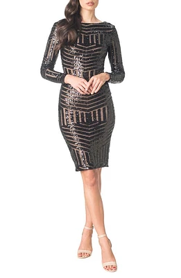 Dress the Population Emery Sequin Stripe Long Sleeve Cocktail at Nordstrom,