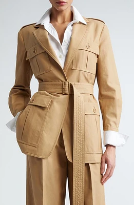 Max Mara Pacos Belted Cotton Jacket Tobacco at Nordstrom,