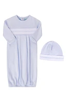 Feltman Brothers Smocked Argyle Cotton Gown & Bonnet Set in Blue at Nordstrom, Size Newborn