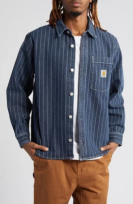 Carhartt Work Progress Orlean Stripe Denim Button-Up Shirt Jacket Blue /White Stone Washed at Nordstrom,