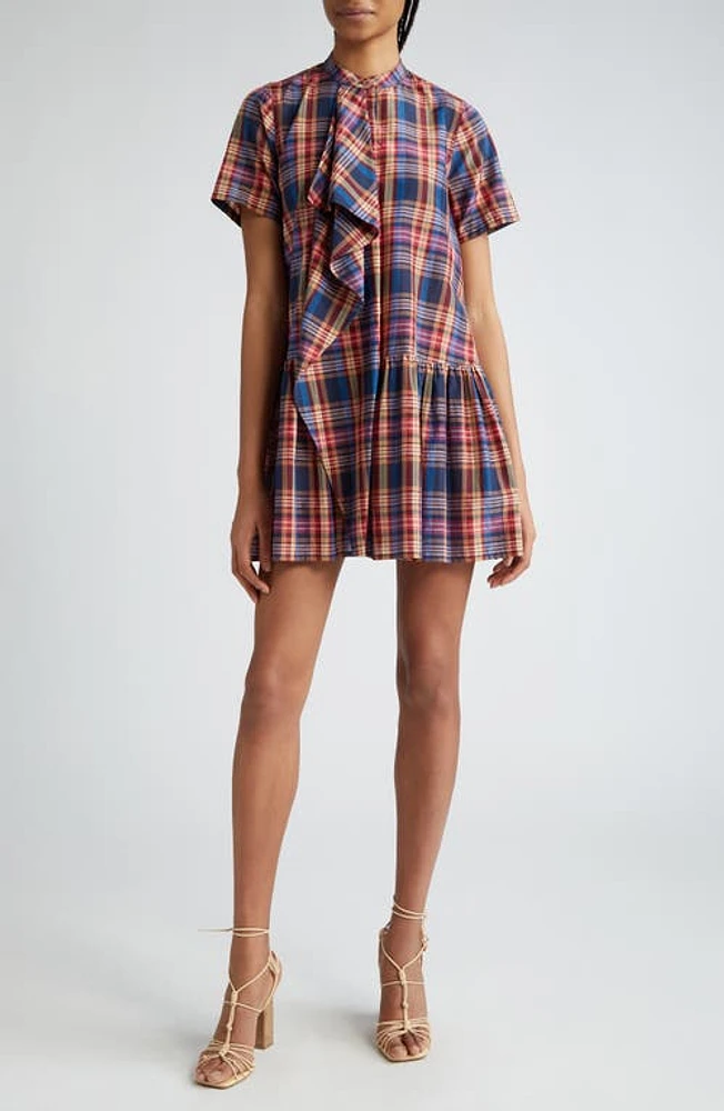 Ulla Johnson Adalyn Plaid Cotton & Silk Shirtdress Lapis at Nordstrom,