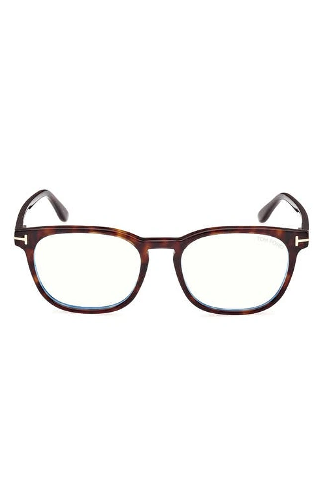 TOM FORD 53mm Square Blue Light Blocking Glasses in Dark Havana at Nordstrom