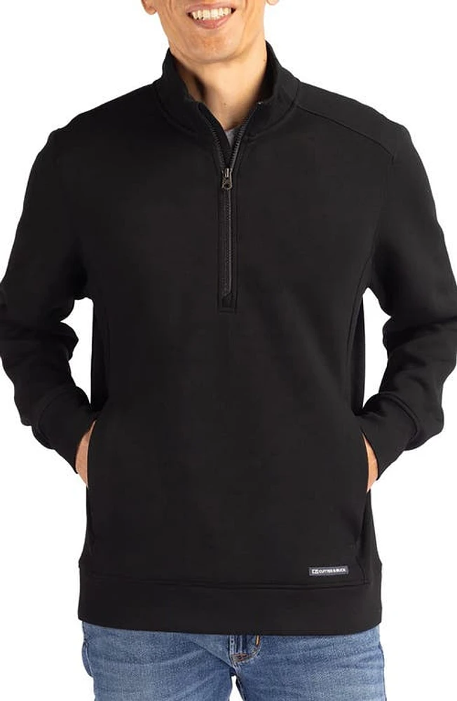 Cutter & Buck Roam Water Repellent Knit Quarter Zip Pullover Black at Nordstrom,