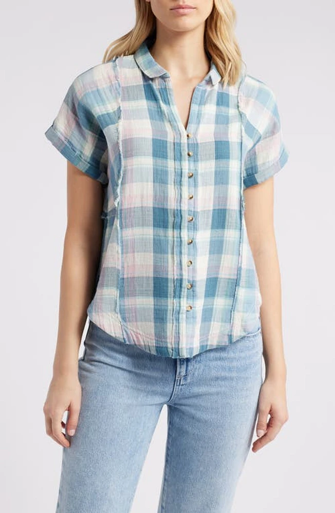 Lucky Brand Plaid Short Sleeve Cotton Button-Up Beach Shirt Multi at Nordstrom,