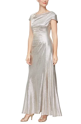 Alex Evenings Metallic Cap Sleeve A-Line Gown Champagne at Nordstrom,