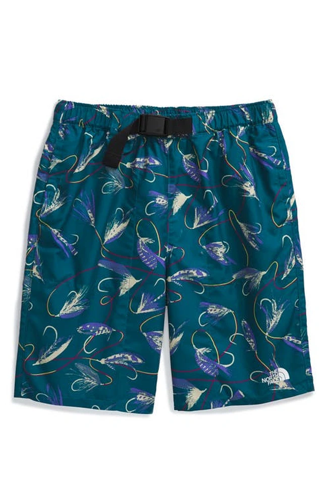 The North Face Kids' Amphibious Print Belted Shorts Blue Moss Gone Fishing at