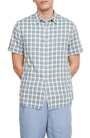 Vince Cannes Plaid Short Sleeve Button-Up Shirt in Teal Pool at Nordstrom, Size X-Large