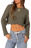 EDIKTED Oversize Distressed Rib Crop Sweater Olive at Nordstrom,