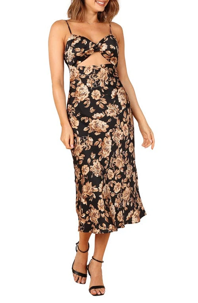 Petal & Pup Saga Floral Cutout Midi Dress Black at Nordstrom,