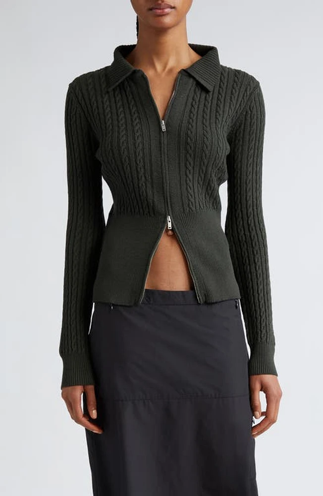 Paloma Wool Romero Merino Zip Cardigan Dark Khaki at Nordstrom,