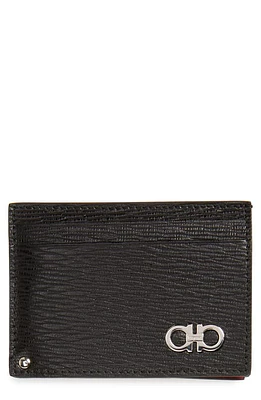 FERRAGAMO Revival Calfskin Leather Card Case in Black at Nordstrom