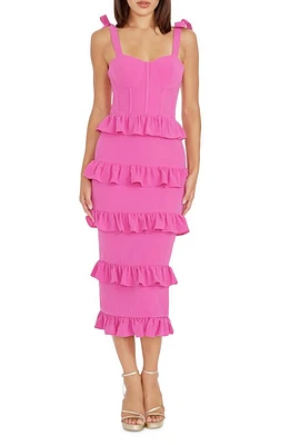 Dress the Population Tati Tiered Ruffle Cocktail Midi Bright Fuchsia at Nordstrom,