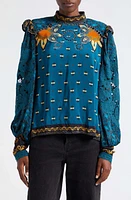 FARM Rio Ainika Chill Floral Eyelet Accent Top Blue at Nordstrom,