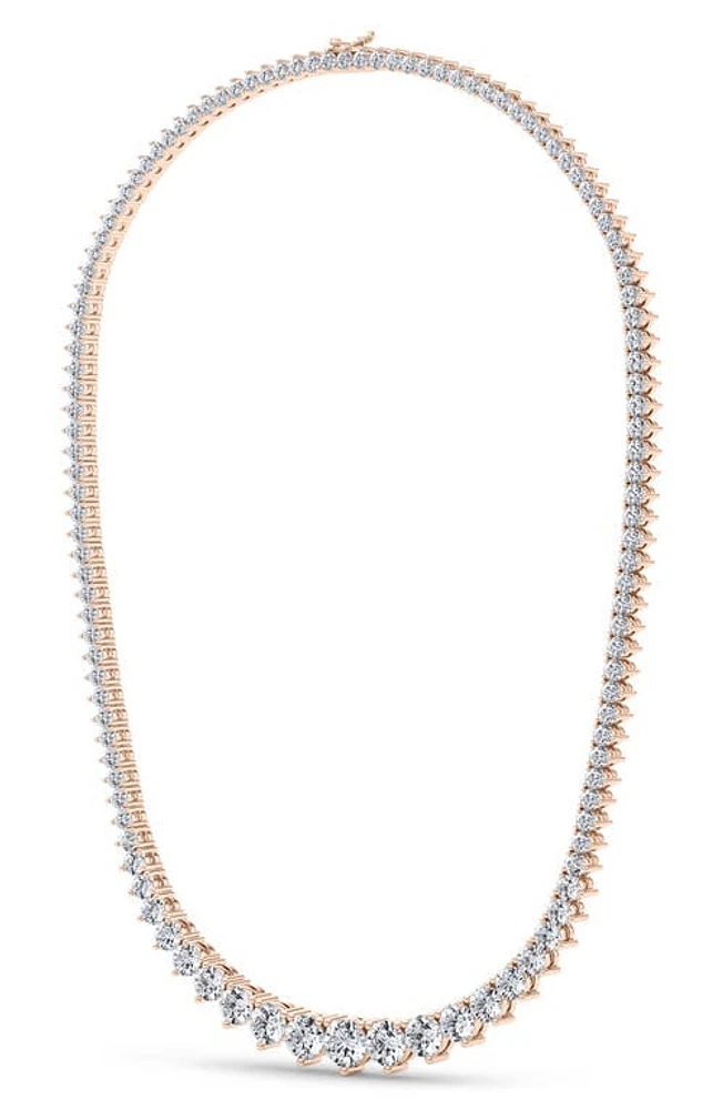 HauteCarat Graduated Lab Created Diamond Tennis Necklace in 14K Rose Gold at Nordstrom, Size 17