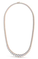 HauteCarat Graduated Lab Created Diamond Tennis Necklace in 14K Rose Gold at Nordstrom, Size 17