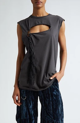 Collina Strada Nash Lace Lashed Organic Cotton Tank Burst Black at Nordstrom,