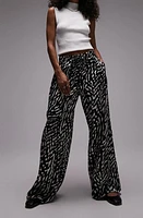 Topshop Satin Wide Leg Drawstring Pants Black Multi at Nordstrom, Us