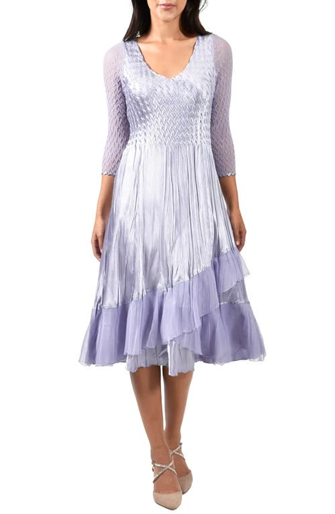 Komarov V-Neck Three-Quarter Sleeve A-Line Midi Dress in Lilac at Nordstrom, Size Medium