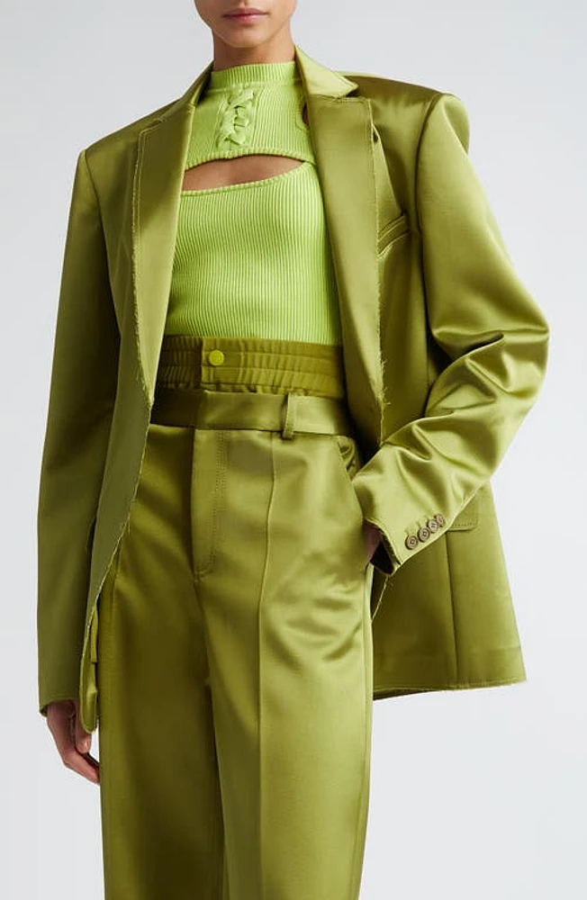 MONSE Raw Edge Satin Blazer Olive at Nordstrom,