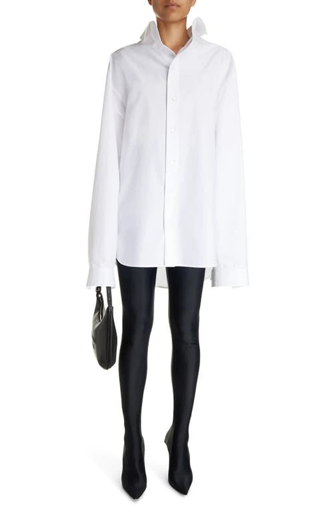 Balenciaga Kick Collar Cocoon Cotton Poplin Button-Up Shirt White at Nordstrom,