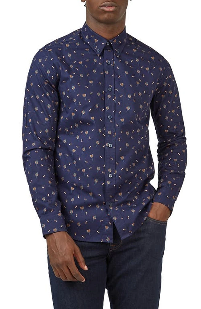 Ben Sherman Regular Fit Floral Cotton Button-Down Shirt Marine at Nordstrom,