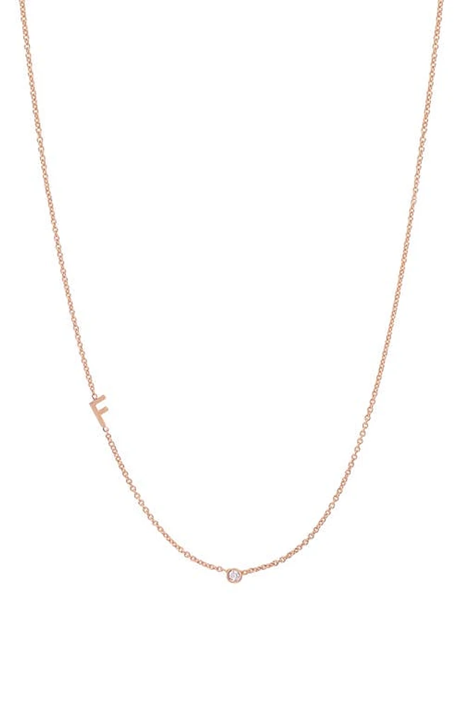 BYCHARI Asymmetric Initial & Diamond Pendant Necklace in 14K Rose Gold-F at Nordstrom