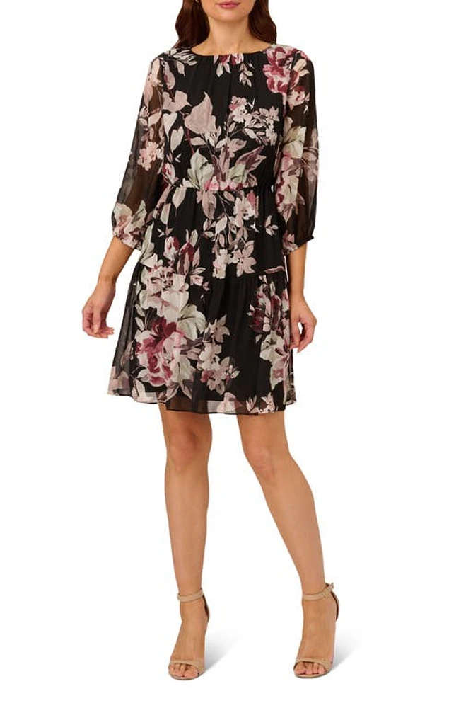 Adrianna Papell Floral Chiffon Dress Black Multi at Nordstrom,