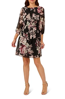 Adrianna Papell Floral Chiffon Dress Black Multi at Nordstrom,