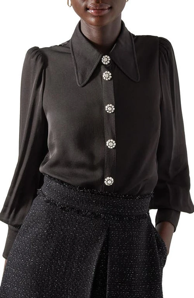 LK Bennett Sonya Embellished Button-Up Blouse Black at Nordstrom, Us