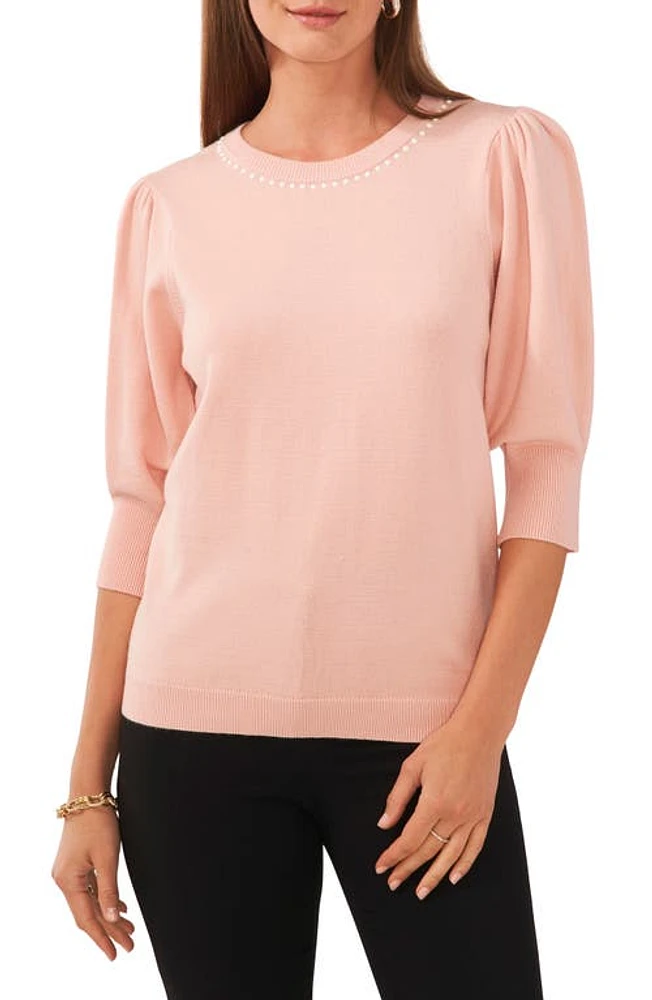 Chaus Beaded Collar Puff Sleeve Sweater Misty Pink at Nordstrom,