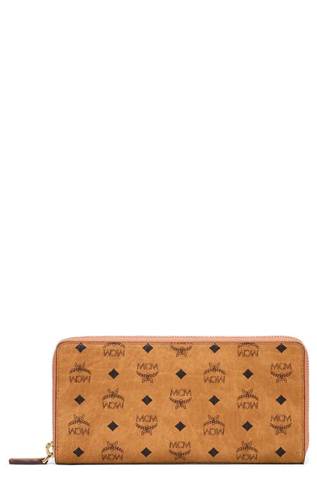 MCM Large Viestos Faux-Leather Zip Wallet in Cognac at Nordstrom