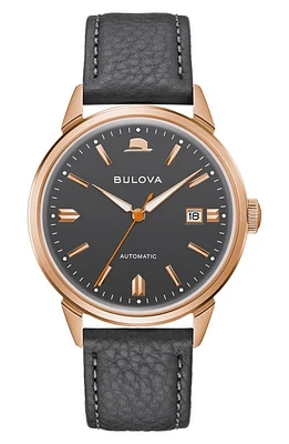 BULOVA Frank Sinatra Summer Wind Leather Strap Watch, 40mm in Rose Gold-Tone at Nordstrom