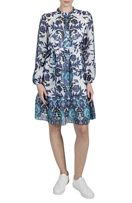 Julia Jordan Metallic Paisley Ruffle Long Sleeve Dress Blue Multi at Nordstrom,