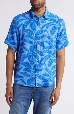 Tommy Bahama Beachside Azul Frond Short Sleeve Stretch Button-Up Shirt Blue Muscari at Nordstrom,