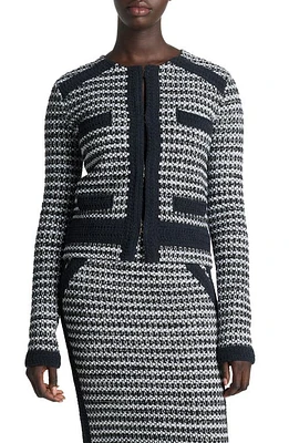 St. John Collection Bicolor Mixed Knit Crop Jacket Black/Ivory Multi at Nordstrom,