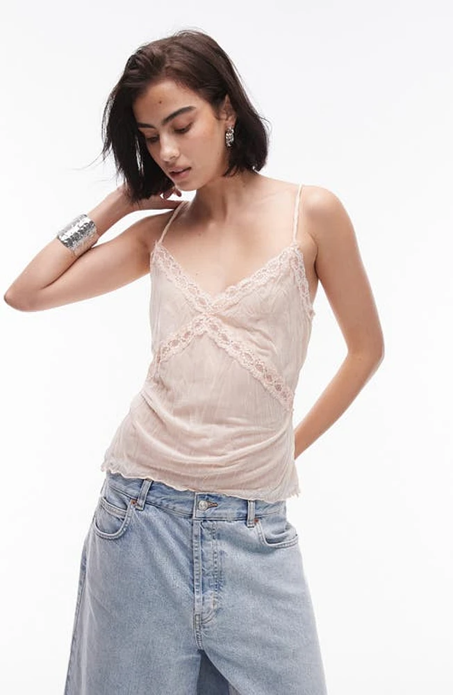 Topshop Lace Accent Camisole Light Pink at Nordstrom,