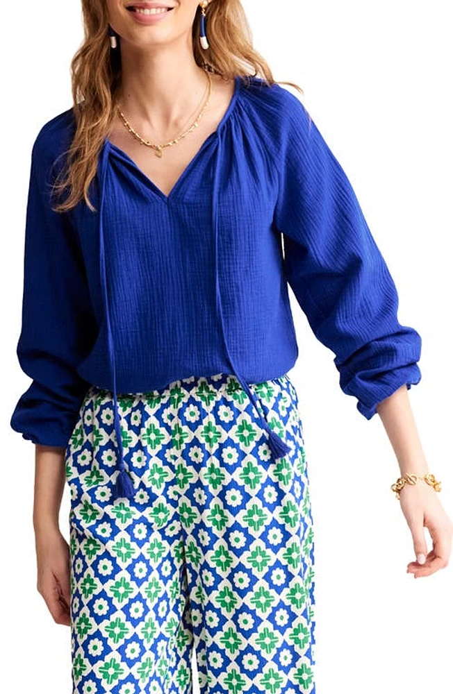 Boden Serena Tie Neck Gauze Top Surf The Web at Nordstrom,