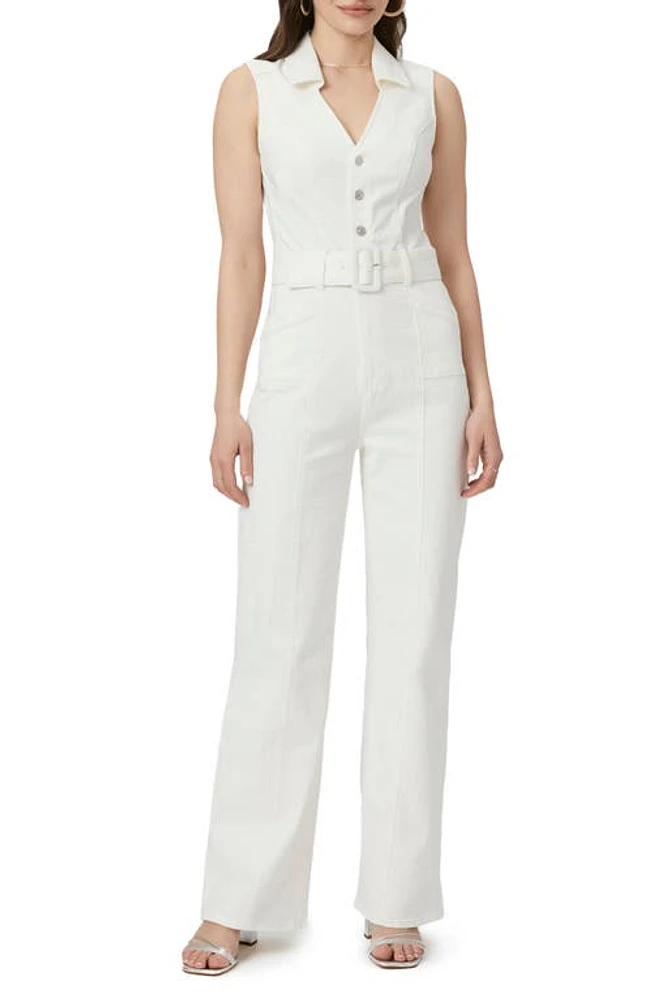 PAIGE Sasha Belted Denim Jumpsuit Tonal Ecru at Nordstrom,