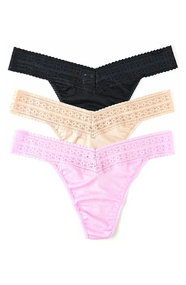 Hanky Panky Dream Lace Trim Thong - Pack of 3 in Pink/Black/Beige at Nordstrom