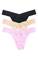 Hanky Panky Dream Lace Trim Thong - Pack of 3 in Pink/Black/Beige at Nordstrom