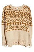 NSF Clothing Elsa Intarsia Boyfriend Sweater in Warm Gold Antarsia at Nordstrom, Size Small