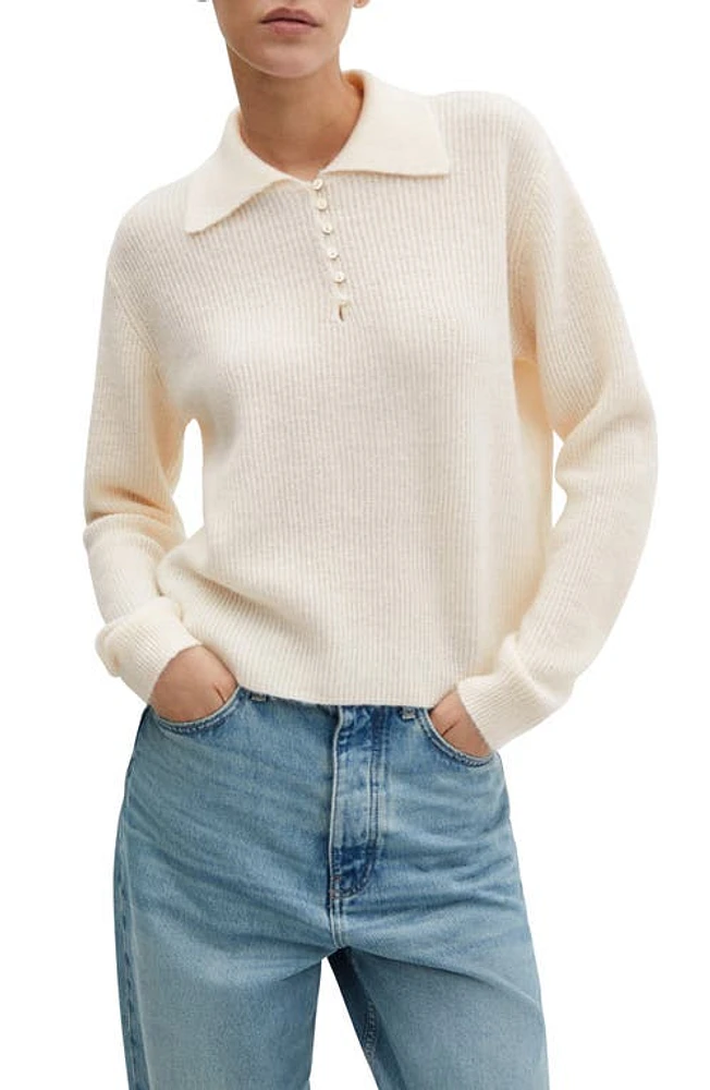 MANGO Rib Polo Sweater Ecru at Nordstrom,