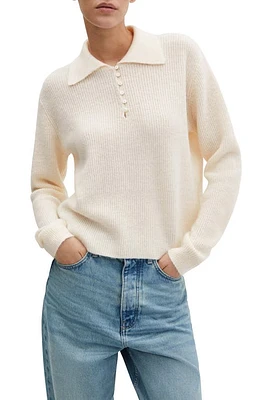 MANGO Rib Polo Sweater Ecru at Nordstrom,