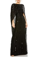 Mac Duggal Sequin Embellished Long Sleeve Capelet Column Gown at Nordstrom,