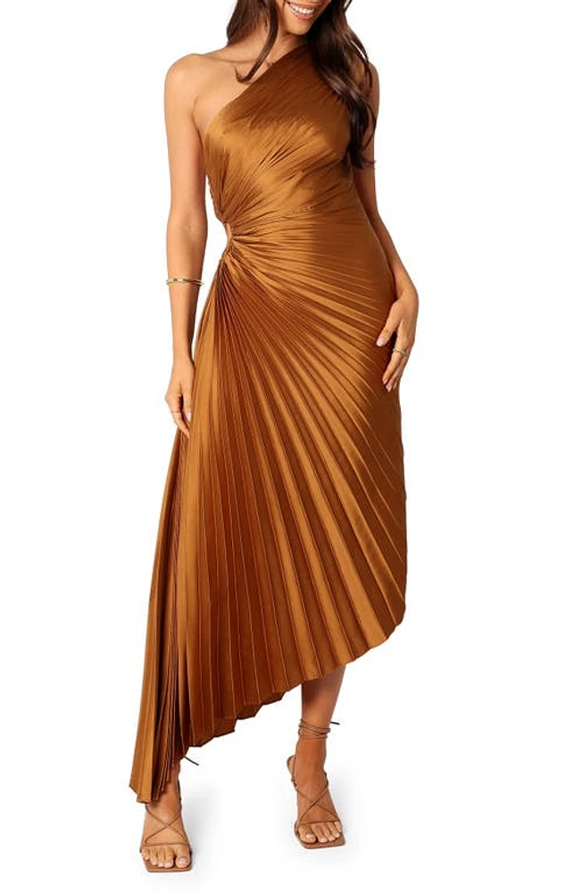 Petal & Pup Kleo One-Shoulder Pleated Maxi Dress in Golden Ochre at Nordstrom, Size Small