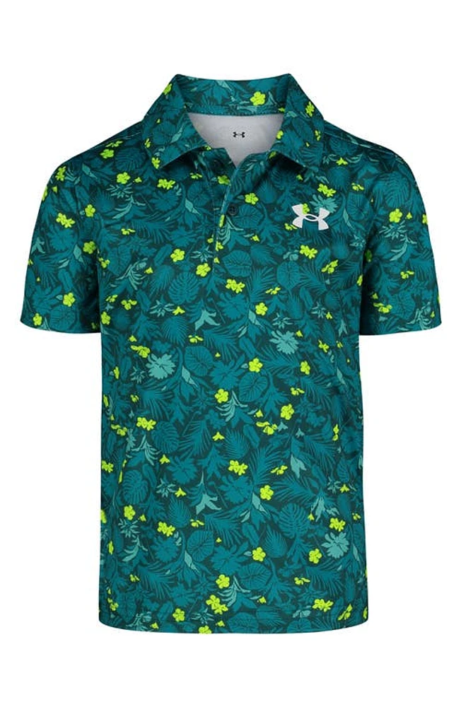 Under Armour Kids' Match Play Leaf Print Performance Polo in Hydro Teal at Nordstrom