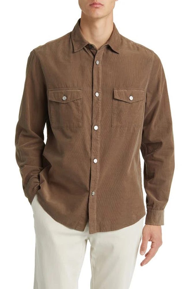 FRAME Long Sleeve Corduroy Button-Up Shirt Mocha at Nordstrom,