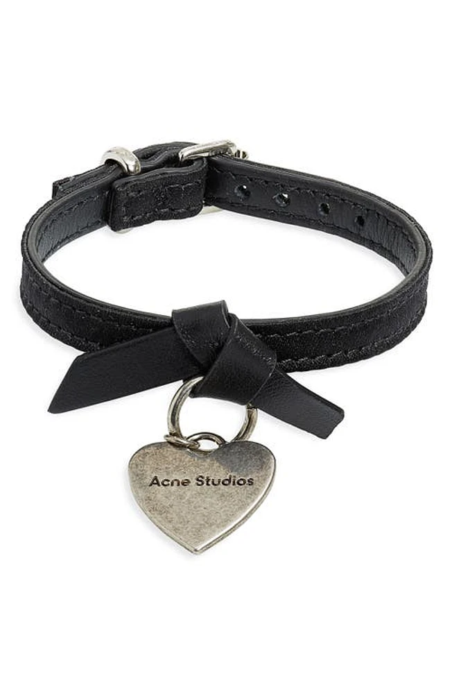 Acne Studios Musubi Faux Leather Heart Charm Bracelet Black at Nordstrom,